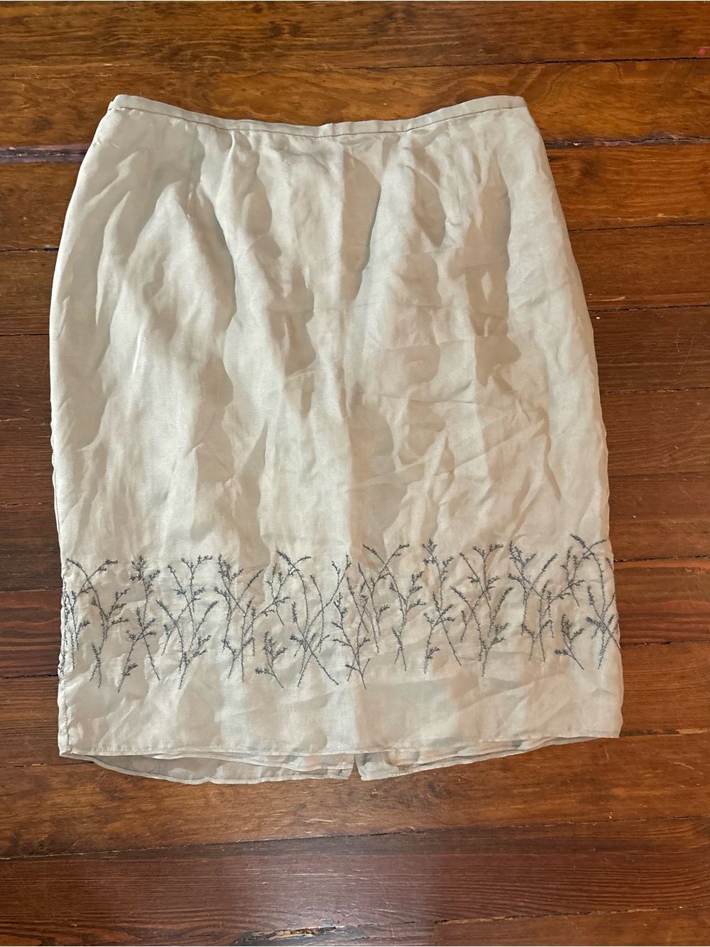 Due per due collection 100% silk taupe cream embroidered light skirt size 16